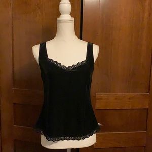 Black ribbed cami with lace trim